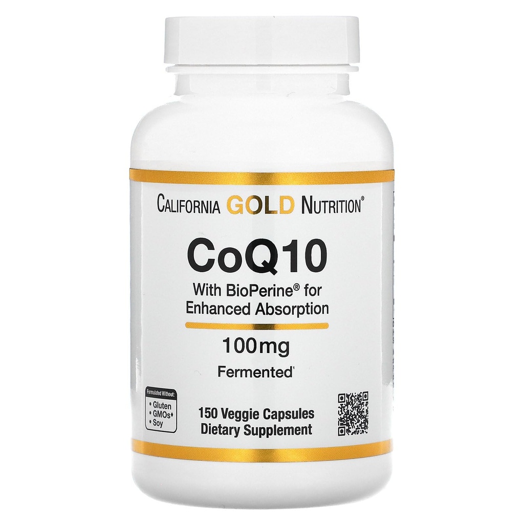CoQ10 by California Gold Nutrition - USP-Verified, Fermented Cozyme Q10 with BioPerine - Mitocondrial Support - Vegan Friendly - Gluten Free, Non-GMO - 100 mg - 150 Veggie Capsule