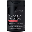 Sport de cercetare Krill Suplimentul de ulei cu EPA & DHA Omega 3, Fosfolipide și astaxantină din Antarctica Krill - cea mai mare concentrație de ulei Krill pentru bărbați și femei - 1000mg, 60 capsule Softgel