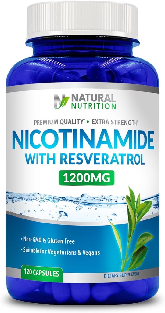 Generic Natural Vitamina Extra Putere Nicotinamida cu Resveratrol 1200 mg (Vitamina B-3) 120 Capsule Veggie Gluten Free & Non- GMO