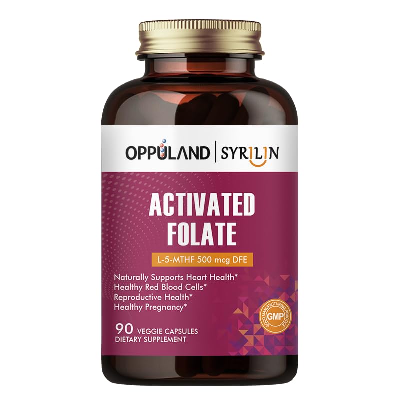 Folate-L 5-MTHF DFE Supliment - Methylfolat B9 MTHF cu vitamina B12, CoQ10, & Red Raspberry - metilat L-metilfolat pentru bărbați și femei - 500 mcg - 90 Veggie capsule