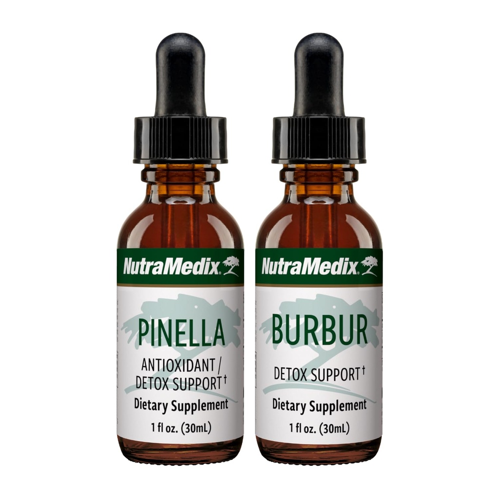 NutraMedix suport de detoxifiere Bundle - picături lichide pentru curăţare şi suport de detoxifiere şi ceaţă cerebrală ocazională - Pinella Anise drops & Burbur extract pentru detoxificare sănătoasă (2 Conte, 1 Oz)