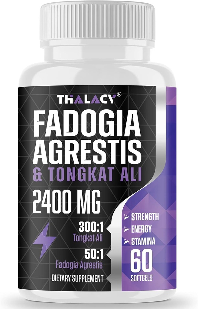 2400 mg Fadogia Agrestis Tongkat Ali Supliment - Fadogia Agrestis 1400mg & Tongkat Ali 1000mg Ultra Blend, Putere maximă, Masă musculară & Performanță sportivă, 60 Softgels