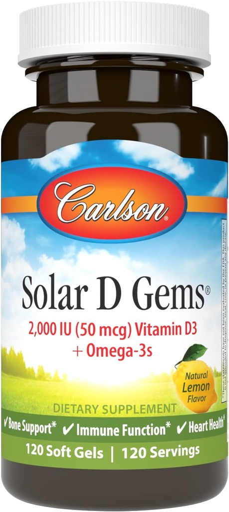 Carlson Labs Solar D Gems Vitamina Naturală D3, 2000 UI, 120 Softgels