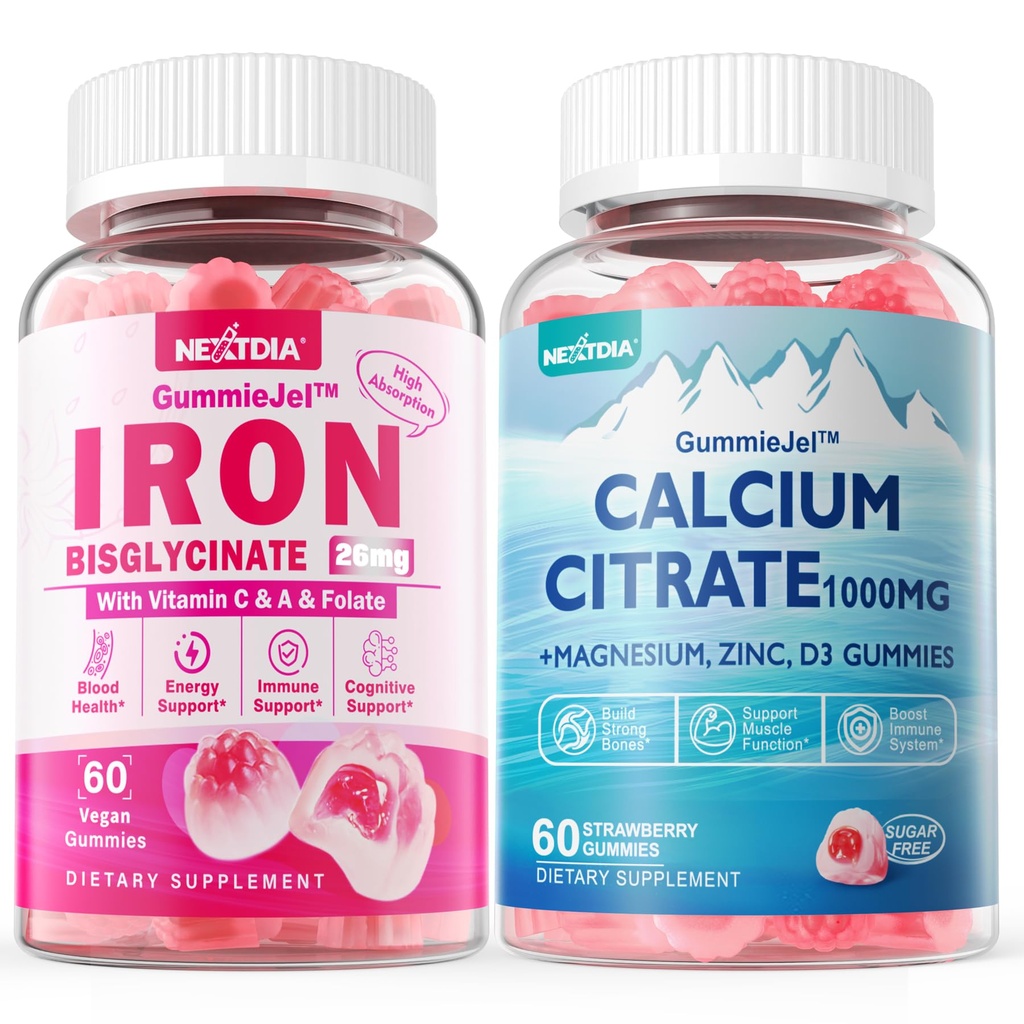 Citrat de calciu 1000 mg Gume umplute + Bisglicinat de fier 26mg