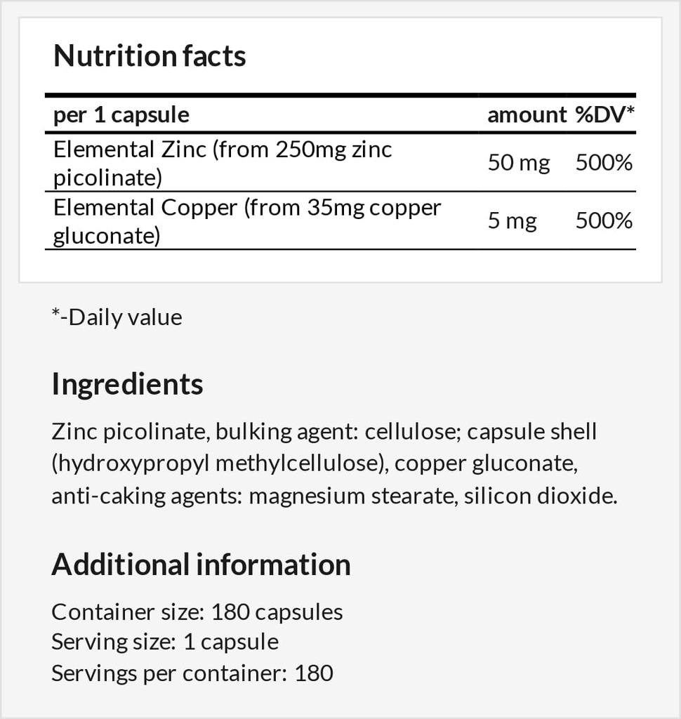 Z-Balance - Zinc 50mg + Cooper 5mg - 180 capsule Vegan - 6 luni aprovizionare - zinc picolante și Cooper gluconat Supliment pentru păr sănătos, piele și unghii - de Hegemonia lui Apollo
