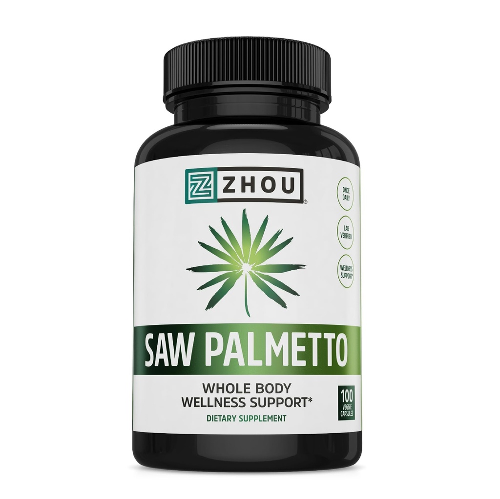 Zhou Saw Palmetto Supliment pentru bărbaţi - Premium Complex, Formula avansată, Extra Putere 450mg Saw Palmetto Berry Per Capsule - 100 Capsule vegetariene