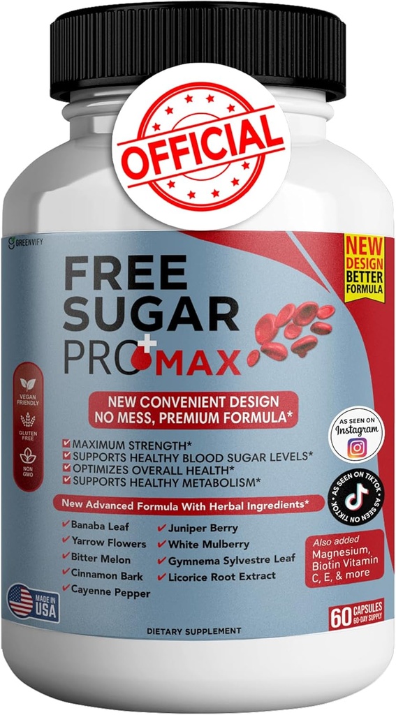 Zahăr gratuit Pro Max Toate Formulele naturale pentru a menține niveluri sănătoase, puterea maximă zilnică Formula, sânge zahăr recenzii de sănătate (1 ambalaj - 60 capsule)