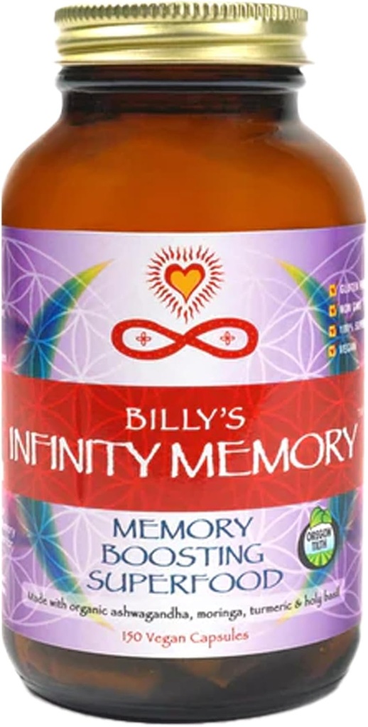 Infinity Memory and Focus Supplement, Superfood Brain Fuel with Organic Lions Mane Mushroom, Ashwagandha, Holy Basil, & Turmeric, Suplimente pentru femei și bărbați (150 capsule)