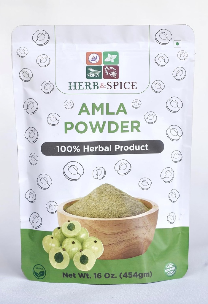 Amla Powder organic, Lab testat, pentru metale grele, Vegan & Gluten gratuit, Indian Gooseberry Powder, Vitamina C pentru sistemul imunitar,100% Superfood ayurvedic, antioxidanti, non-GMO 1 lb (454 Gram)