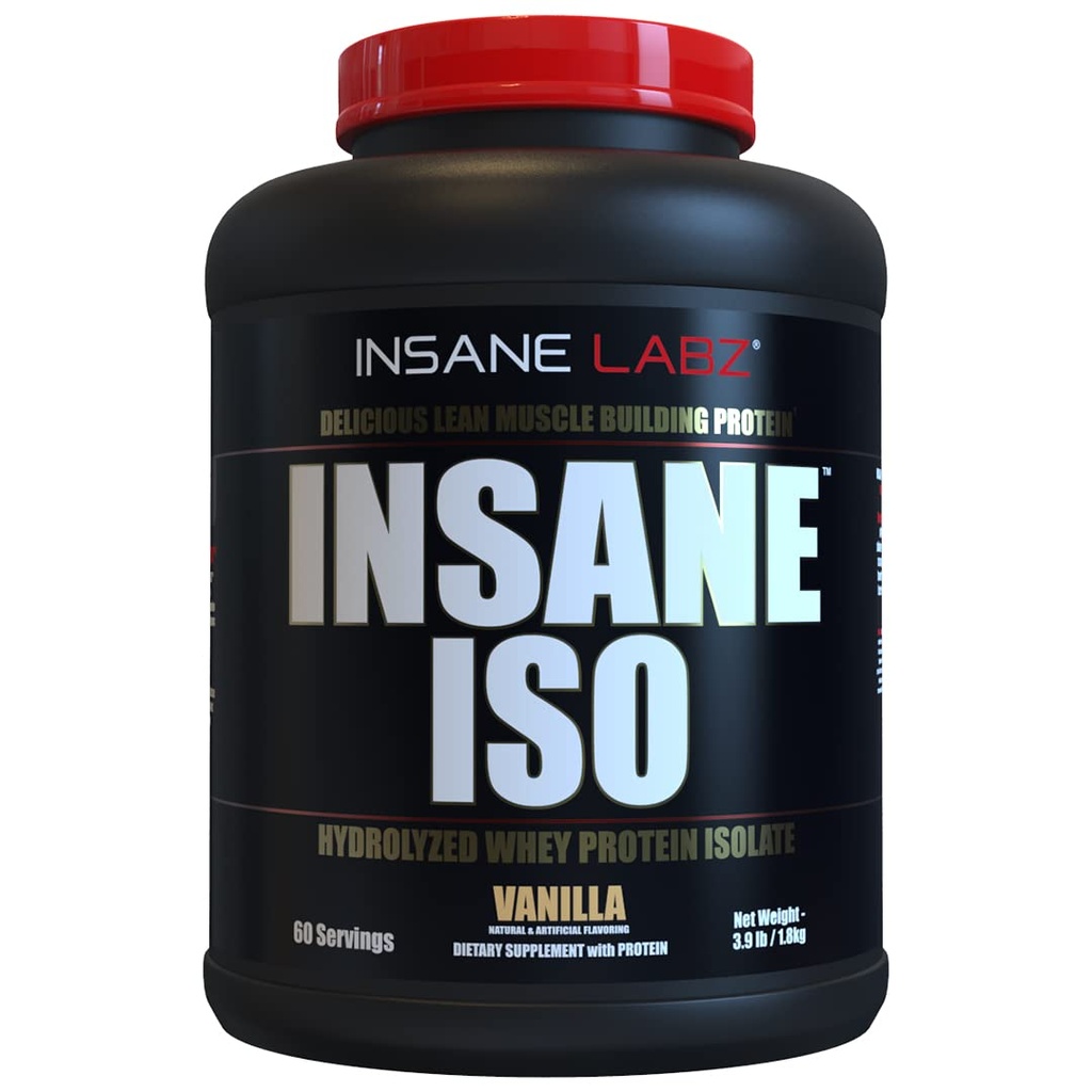Insane Labz Insane ISO Pulbere de proteine, cu 25g de izolat hidrolizate, 60 de serviri, vanilie