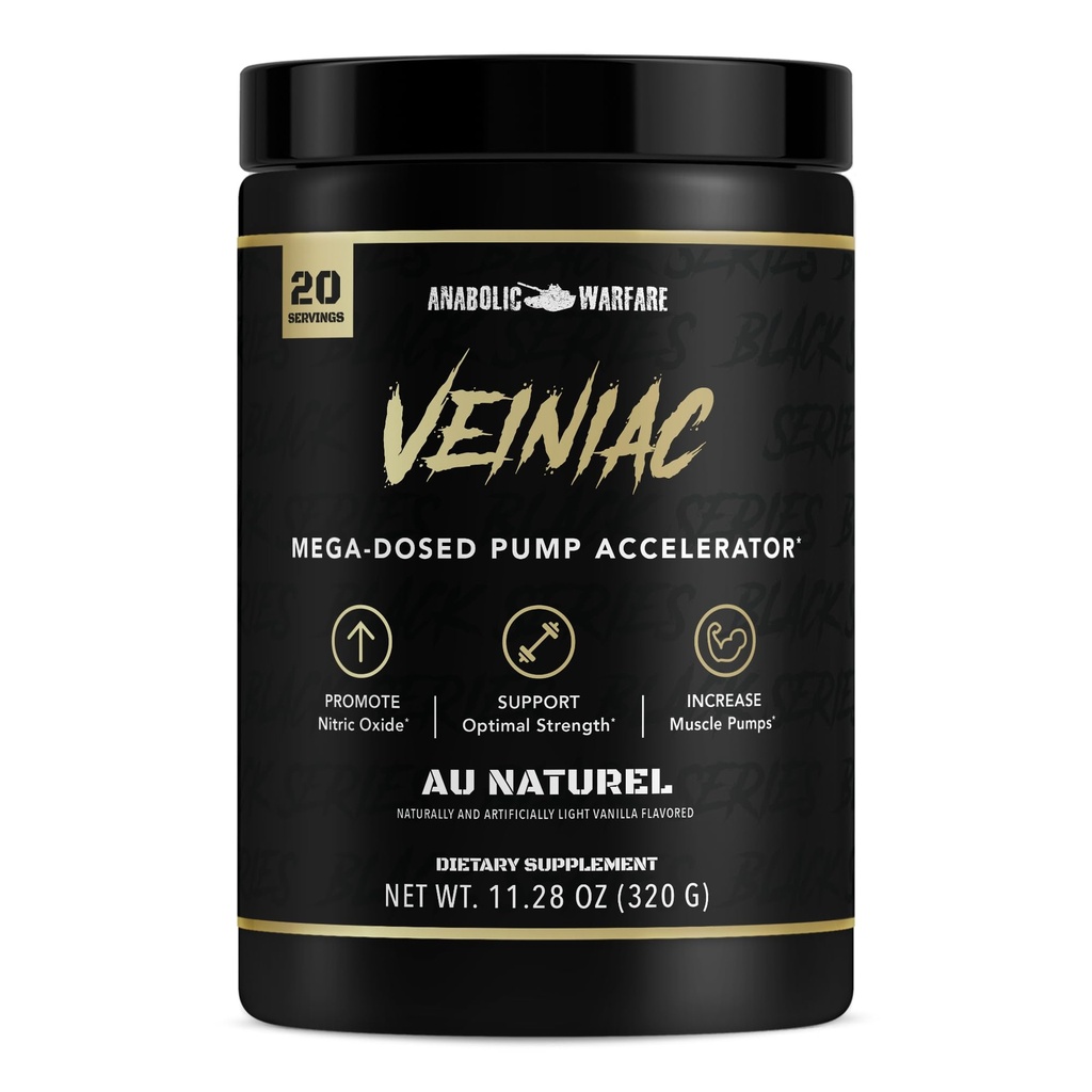 Anabolic Warfare Veiniac Muscle Pump Activator Supliment Stimulant Free Pre-workout cu L-Citrulline, Betaine Anhidrous, & Adăugat AGMAssTM, Creste oxid de azot*, Natural 20 Servings