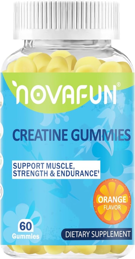 Creatine Suplimente, 1500 mg Creatină Monohidrat pentru forţă musculară, rezistenţă, performanţă antrenament, vegetariană & Gluten-Free, Orange Flavor, 60 Conte