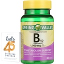 Spring Valley Timed-Release Vitamina B12 Tablete, 1000 Mcg, 60 Conte, B12 Complex pentru femei și bărbați Bundle cu 45 Diabet zaharat decodat