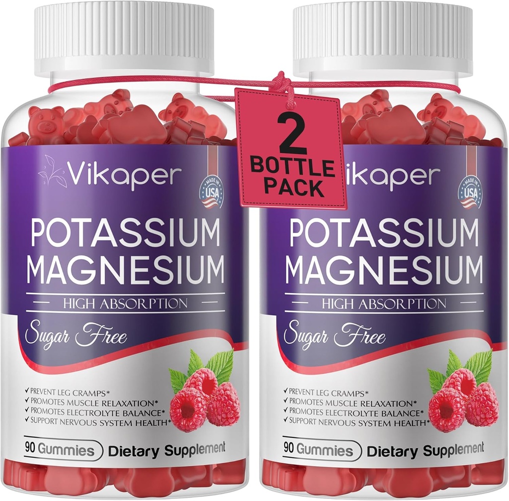 Gume de magneziu de potasiu 500 mg Glicinat de magneziu fără zahăr Suplimentul cu magneziu L-Treonat,Vitamina D3,Crampi de picior dovedit,Muscul,Sănătate cardiacă pentru adulți Aroma de zmeură 180 Conte