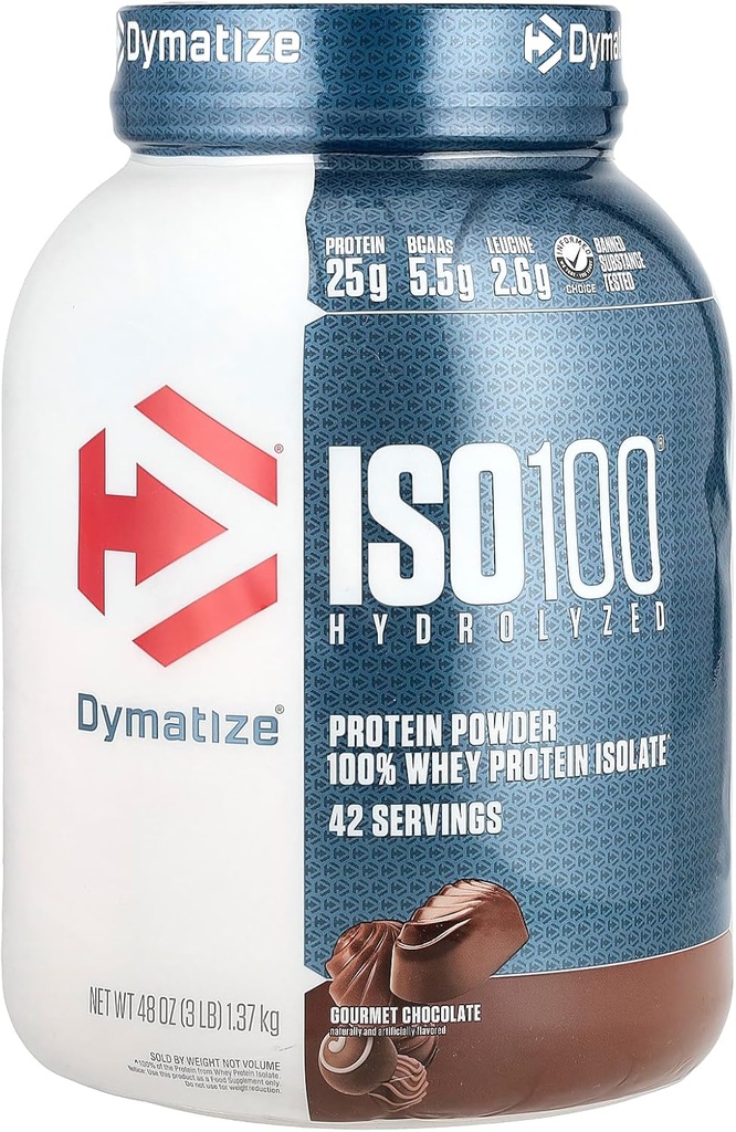Dymatize ISO100 Hidrolyzed, 100% Izolat de proteine Whey, ciocolată gourmet, 3 lb (1,37 kg)