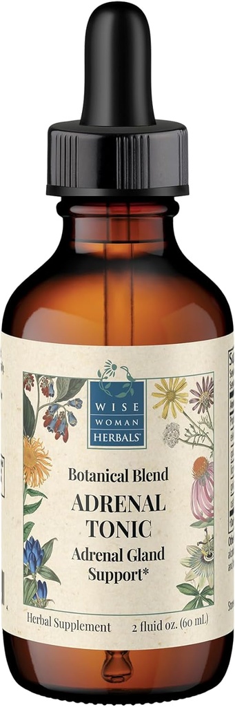 Wise Woman Herbals Adrenal Tonic Liquid Extract, Herbal Adaptogen Blend with Eleuthero, Ashwagandha & Licorice, Supports Healthy Adrenal Function, Energy, Stamina, Stress & Focus, Non-GMO, 2 Fl Oz