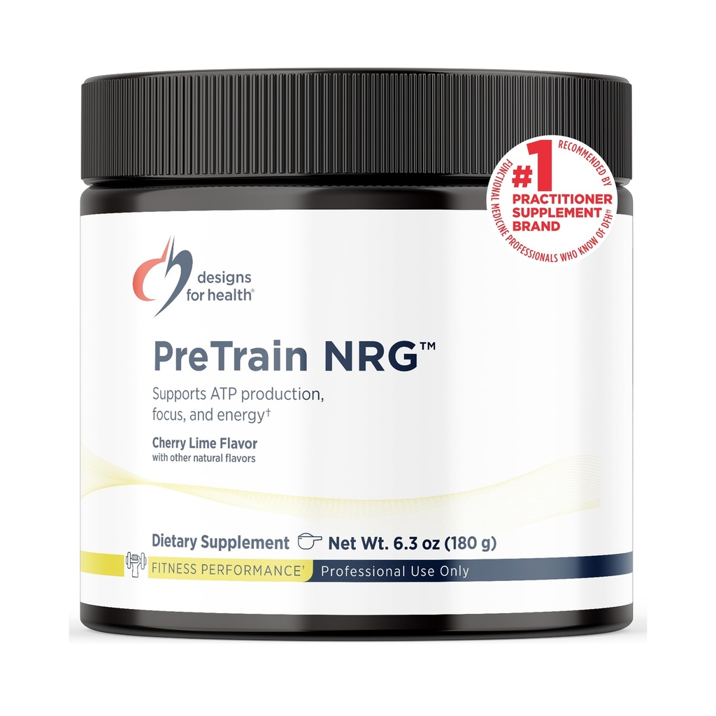 Design-uri pentru sănătate PreTrain NRG Drink Mix - Pre-Workout pulbere cu Creatină + Green Coffee - Suporturi Focus, Putere + energie mintală în sportivi - None-GMO, Aroma de cireșe de lămâie (20 Serviri / 180g)