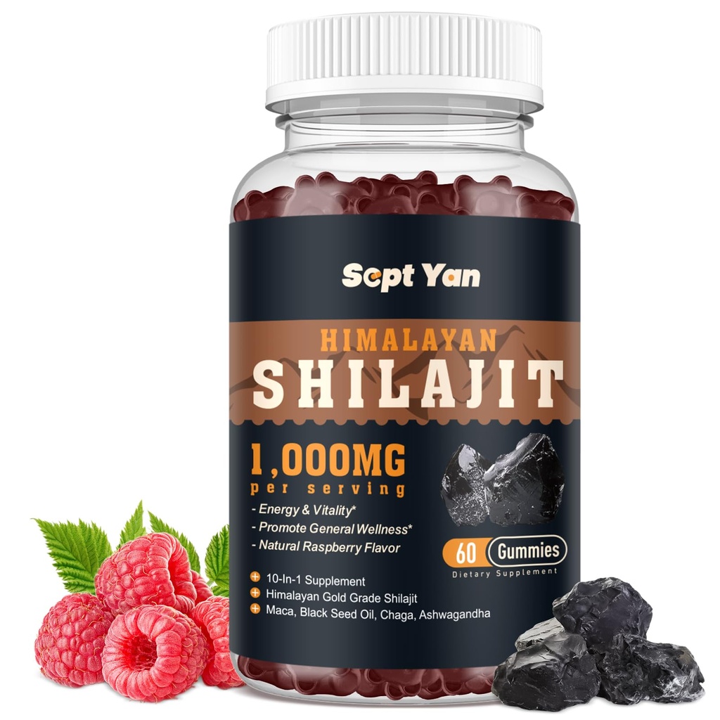 Silajit Gummies 1000mg - Shilajit Pure Himalayan Organic for Men & Women 85+ Trace Minerals Shilajit Resin with Ashwagandha, Maca, Black Seed Oil - Energy, Brain, Imunity, Sugar Free Raspberry 60ct