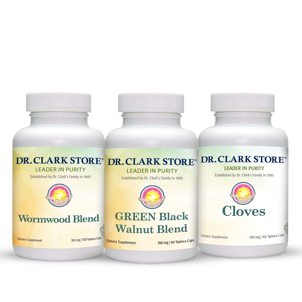 Dr Clark Store Intestine Support & Cleanse Kit - cu Freeze-Dry Green nuc Hulls, Wormwood, şi Cloves-Ajutoare menţine funcţia intestinală optimă - Capsule vegetariene