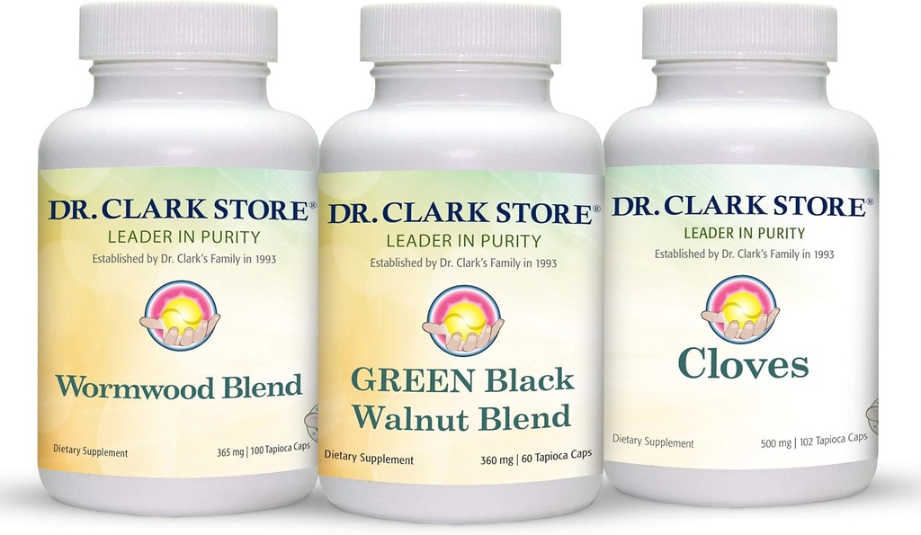 Dr Clark Store Intestine Support & Cleanse Kit - cu Freeze-Dry Green nuc Hulls, Wormwood, şi Cloves-Ajutoare menţine funcţia intestinală optimă - Capsule vegetariene