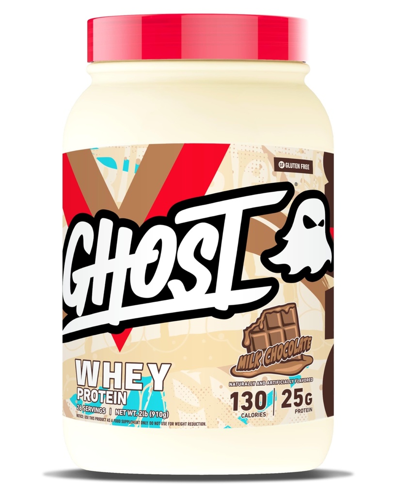 GHOST Pudră de proteine, ciocolată de lapte - 2LB, 25G de proteine - Amestec de proteine - 
