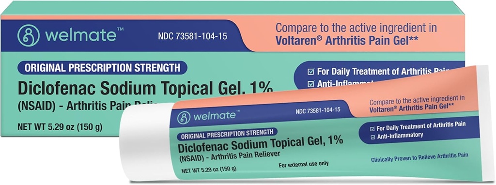 Welmate - Diclofenac Sodium Topical Gel 1% (5.29 oz) - Artrita Pain Reliever & Mobility Aid - Pain Relief Cream/Gel