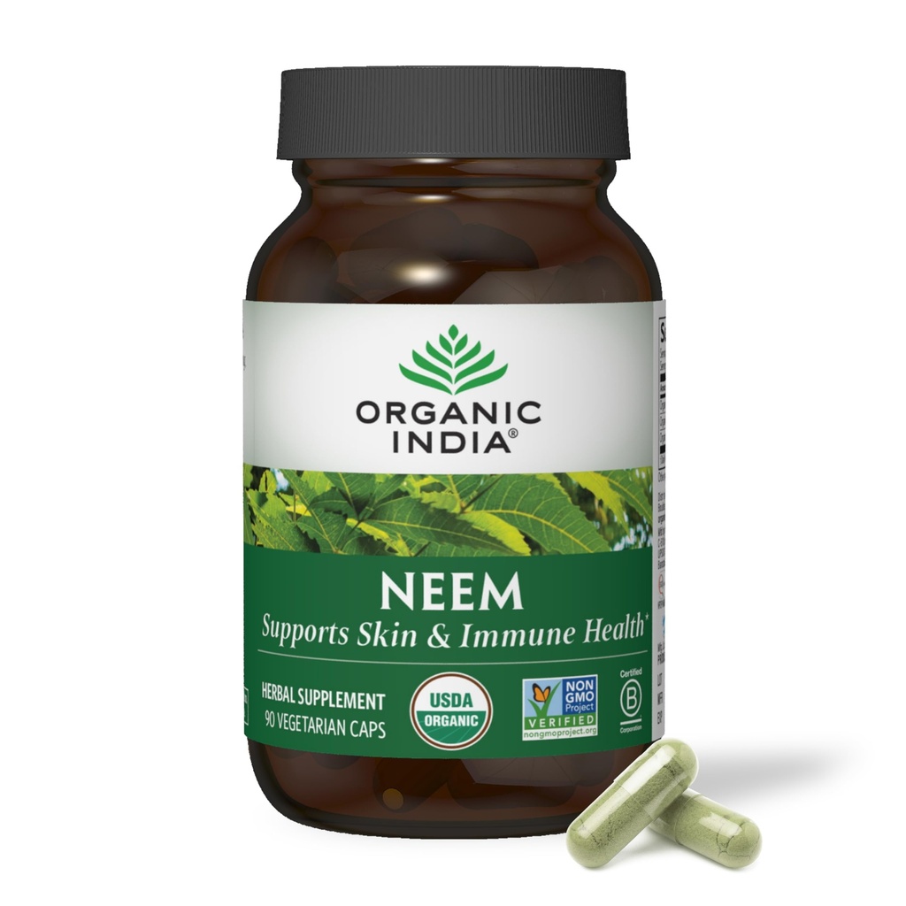 INDIA ORGANIC Neem Leaf Capsule - Herbal Supplement, Suports Skin & Immune Health, Vegan, Gluten Free, USDA Certified Organic - 90 Count