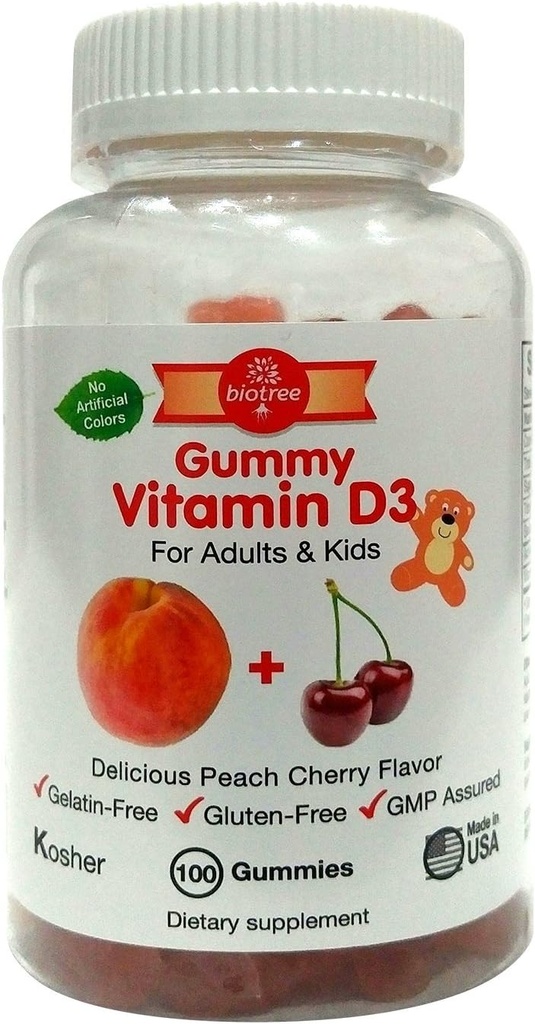 BioTree Labs Vitamina D Gummy Ursi - pachet de 100, pentru adulți și copii 
