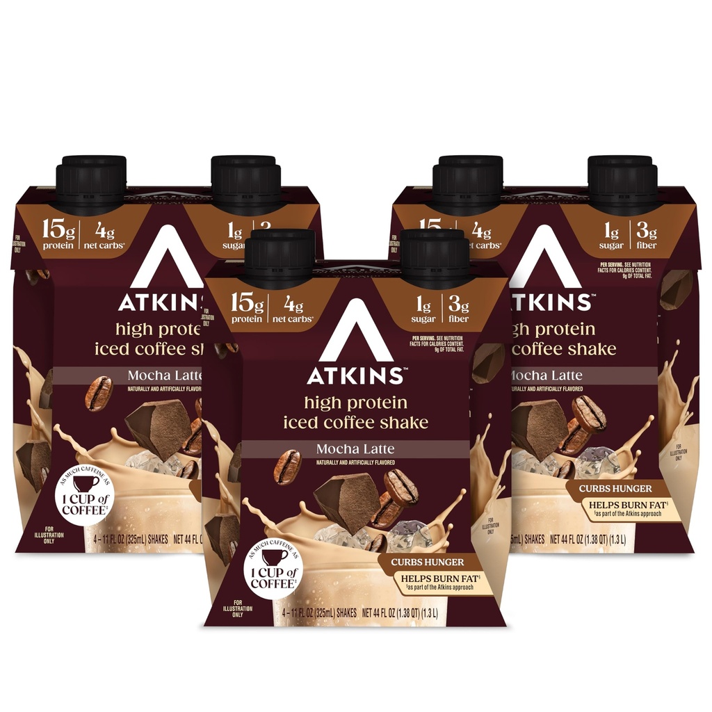 Atkins Mocha Latte Iced Coffee Flavored Proteine Shake, Proteine ridicate, Glycemic scăzut, Carb scăzut și Sugar Shakes, Keto-Friendly, 12 Pack