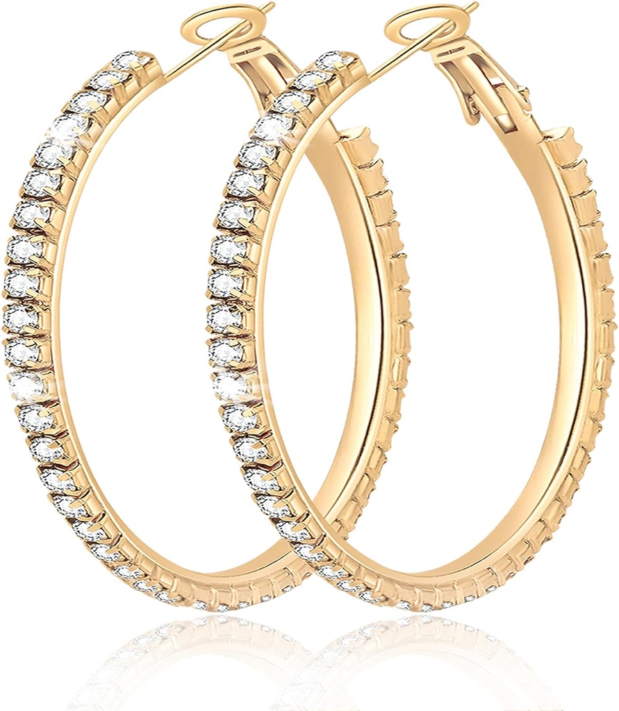 Big Large 925 Cercei Sterling Silver Hoop pentru femei Pave Crystal 14k Cercel de aur plated pentru femei Thin Sparkly Cubic Zirconia Declarație Bijuterii Rinstone Non Tarnish Hypoallergenic