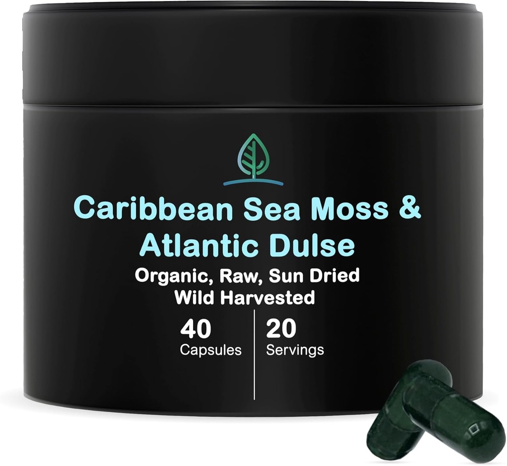 Holistic Bin Organic Sea Moss Capsule 100% Pure Caraibe Marea Moss + Dulse Seaweed 
