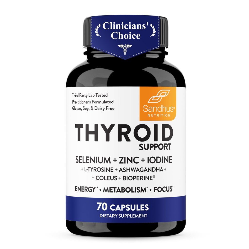 Complexul de suport tiroidian Sandhu cu Seleniu, Zinc, Iod, L Tyrosine, Ashwagandha 
