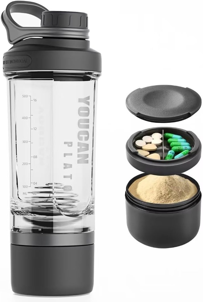 21 oz Proteine Shaker Sticla cu pulbere stocare Container-Shaker Cupe pentru proteine Shakes-pre antrenament sticla-Cupa Mixer-Gym Sport Sticla de apă -Fabricat cu Tritan BPA gratuit, cu bile Whisk sârmă (Black)