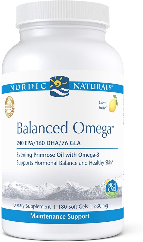 Nordic Naturals Pro Echilibrat Omega - ulei de pește și de seară Primrose ulei, 240 mg EPA, 160 mg DHA, 76 mg GLA, susține echilibru hormonal și sănătos piele*, 180 Geluri moi