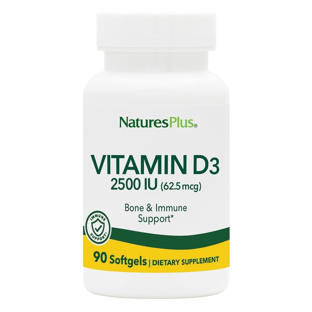 NaturasPlus Vitamina D3 (Cholecalciferol) - 2500 ui, 90 Softgels - Bone Health, Heart Health & Immune System Supplement, Biodisponibile Active Form - Gluten-Free - 90 Servings