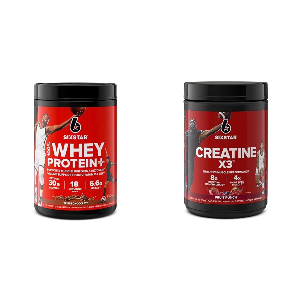Six Star Elite Series 100% Whey Proteine Plus Triple Chocolate 1.8lbs US & Creatine Powder Creatin X3 