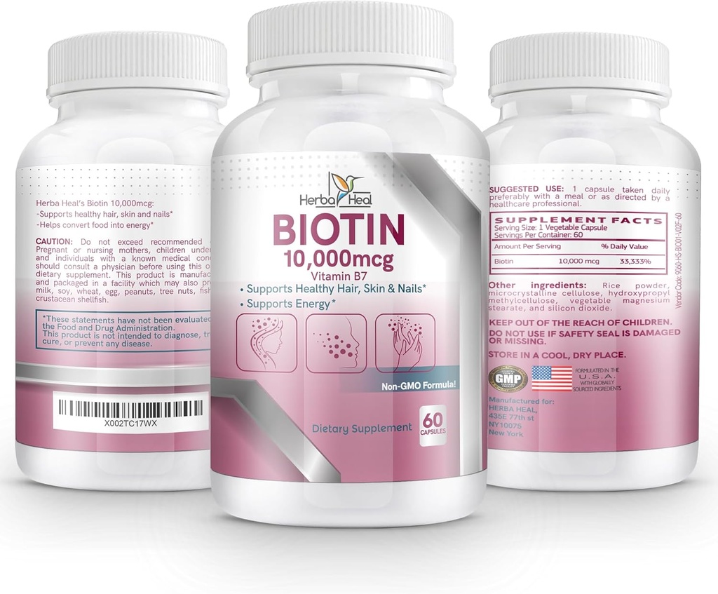Biotin 10000 MCG Capsule de crestere a parului pentru femei si barbati - Vitamina B7 pastile - supliment de potenta mare pentru unghii sanatoase de piele si transplant de par