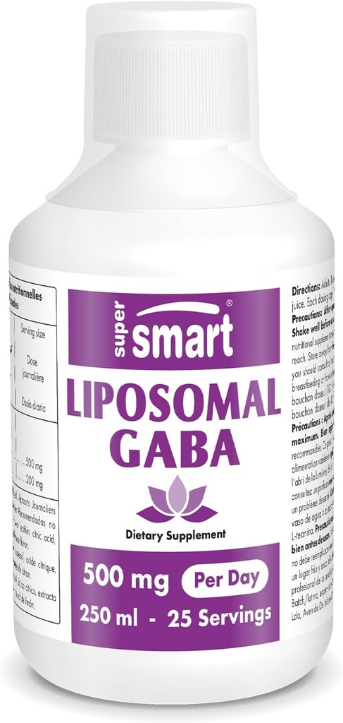 Supersmart - Liposomal GABA 500mg per Day (Highly Bioavailable) - with Liquid L-Theanine & Liquid Gamma Aminobutyric Acid (GABA) - Natural Lemon Flavour | Non-GMO & Gluten Free - 250 ml