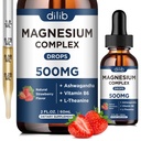 Triple Magneziu Complex Supliment-Magnesium Glicinate, Citrate, Malate Picături lichide 500mg cu Ashwagandha, L-Theanină, Vitamina B6 pentru relief de stres, somn, Muscle Support-Strawberry Flavor
