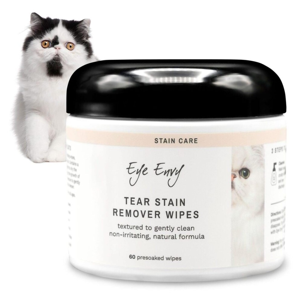 Eye Envy Tear Stain Şerveţele pentru pisici. Texturat pentru a uşor curat, tratează cauza de pete. Formula naturală 100%. Recomandate de Persan & Exotic Breeders, Vets, Groomers. Statele Unite ale Americii Made. 60 Cat Eye Wipes