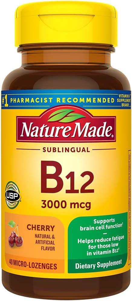 Natural Made Vitamina B-12 3000 MCG Sublingual, 40 Count (Pachet de 3)