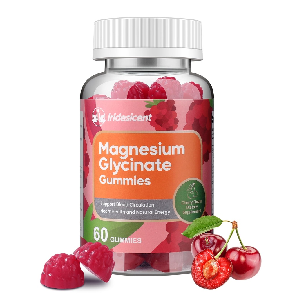 Magneziu Glycinate Gumries 400mg, Sugar Free Magneziu Supliment w/Ashwagandha, Zinc, Vegan Magneziu Glycinate Supliment pentru adulți - 60 Cherry Gummies