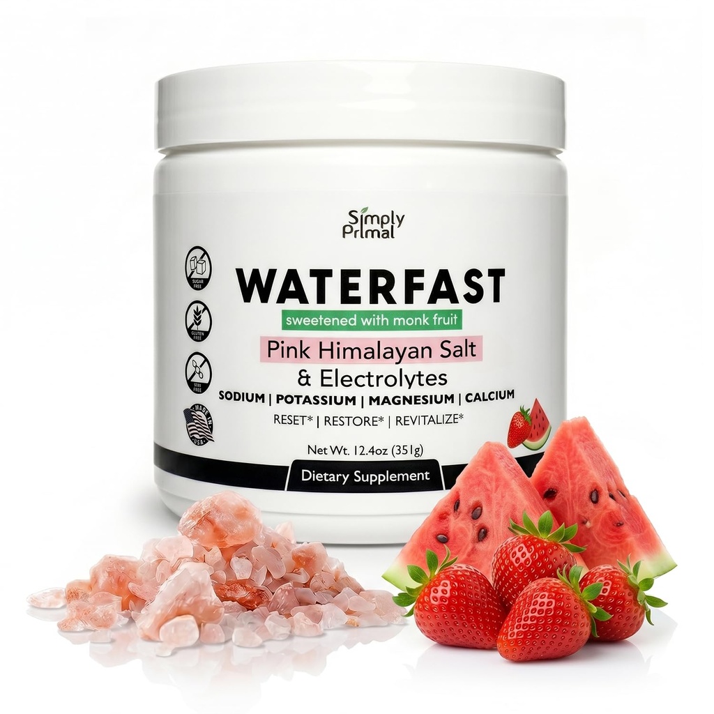 WATERFAST Monk Fruit Keto Electrolit pulbere pentru postare și hidratare- căpșuni pe bază de aroma de nucă de cocos 