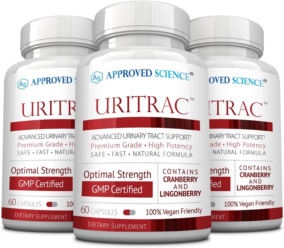 Stiinta aprobata UritracTM - Suport UTI - Cranberry, D-Mannose, Lingonberry - Vegan Friendly - 60 Capsule per sticla - Pachet de 3