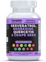 Suplimentul Resveratrol cu Querbetin, Berberine, Extract de semințe de struguri & Polifenol Blend pentru sănătatea pielii, suport imunitar și antioxidant Boost
