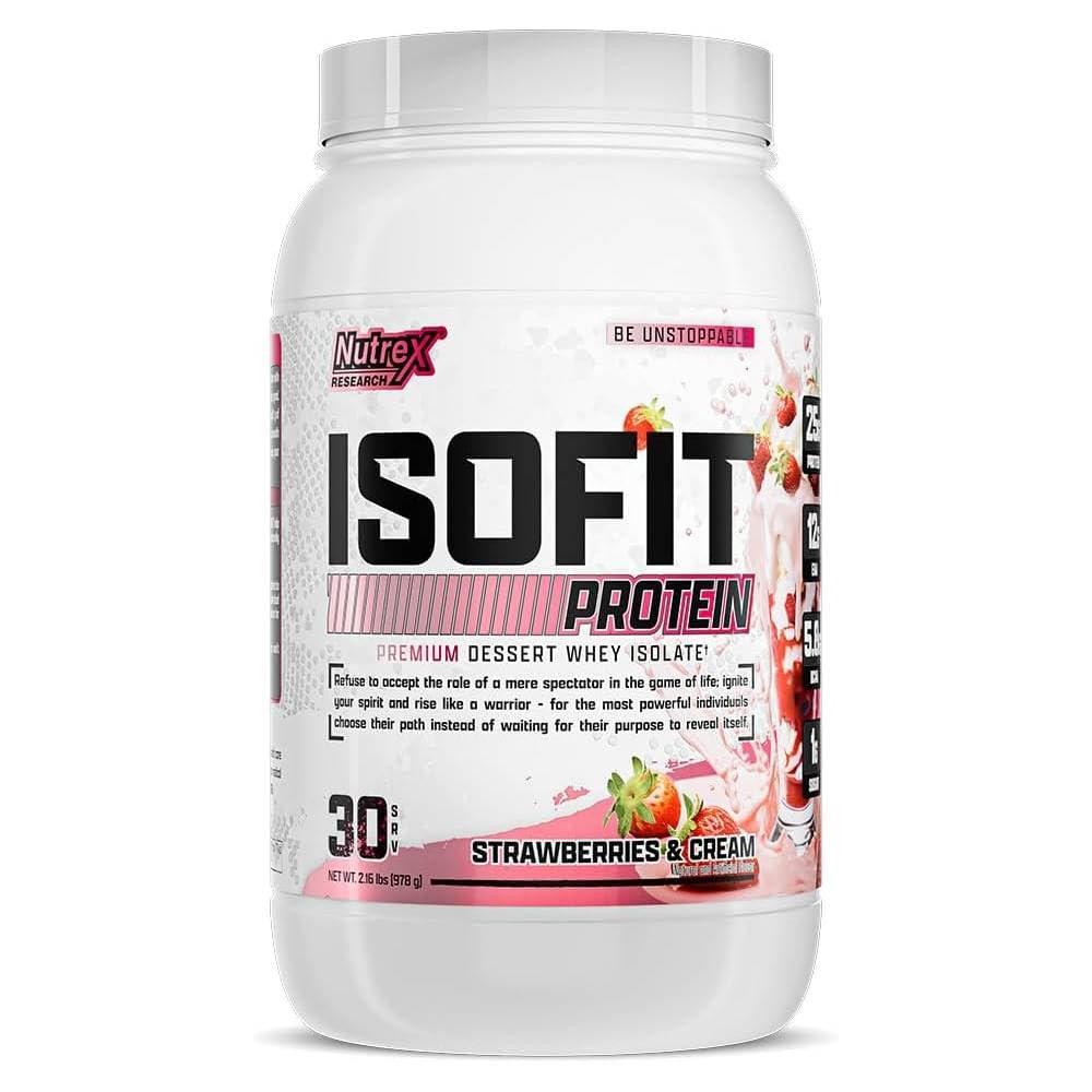 Nutrex Research IsoFit Whey Proteine Powder Instantat 100% Proteine Izolate Whey (30 Servings (Pack of 1), Căpșuni & Cream)