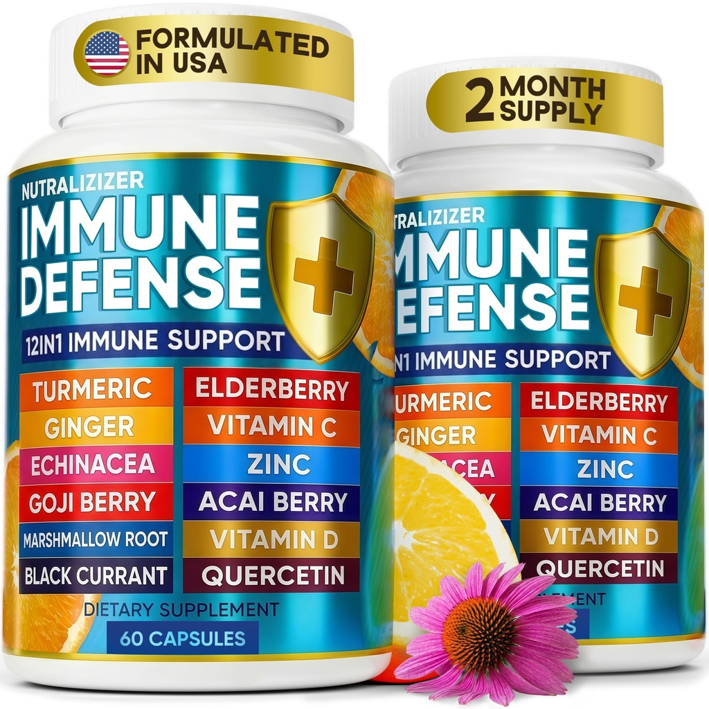 12 în 1 Premium Imune Defense Vitamine - Immune Supplement w/Vitamina D3 5000 UI Vitamina С 1000mg Zinс 50mg - Luxe Alegerea pentru Premium Imune Support - cu echinacea Elderberry si Ginger - 120 Capace