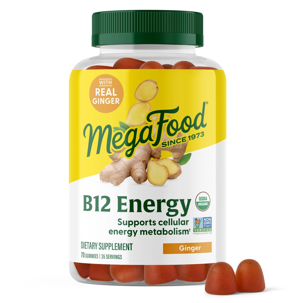 Megafood Vitamina B12 Energetica Gummies - Vegan - Cu metil B12 Vitamine pentru a sprijini producția de energie celulară - Ginger - Daily Vitamina B12 Supliment - USDA Organic - 70 Gume, 35 Serviri