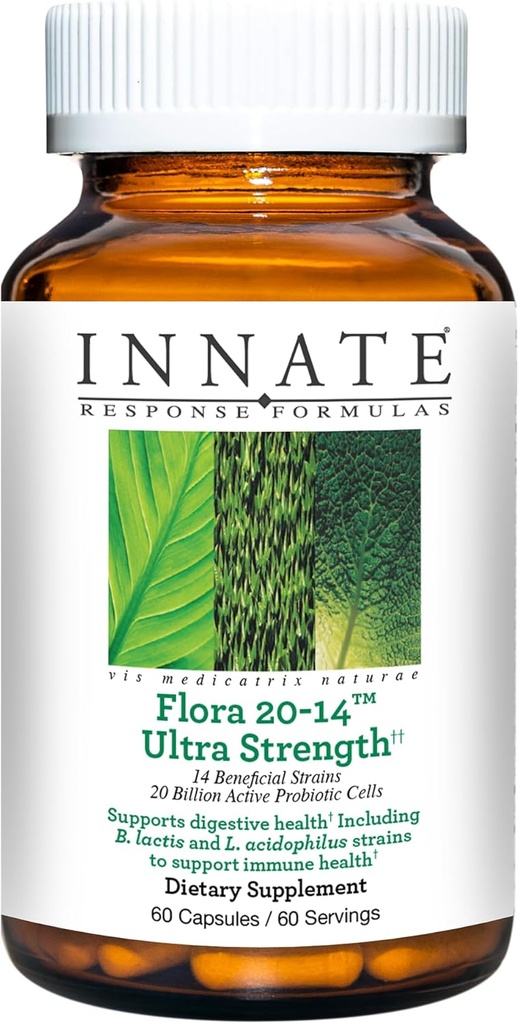 Formulari de răspuns înnăscut Flora 20-14 Rezistenta Ultra - Supliment probiotic cu 20 Miliarde CFU - 14 Tulpini probiotice - Vegetarian și non-GMO - Made without 9 Food Allergens - 120 Caps ulles