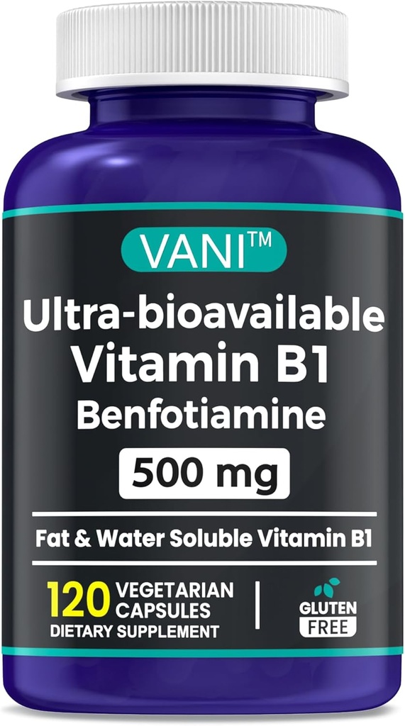 2 în 1 Formula îmbunătățită: vitamina B1 cu benfotiamină 500 mg, supliment solubil în grăsimi de vitamina B-1, 500 mg - 120 capsule (1)